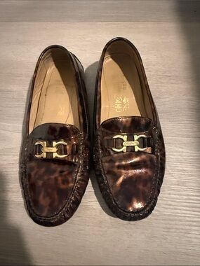 Salvatore Ferragamo Tortoiseshell Brown Gold-Trim Loafers